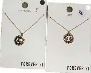Forever 21 Zodiac Gold Tone Crystal Baguette Pendant Necklace Set Capricorn and